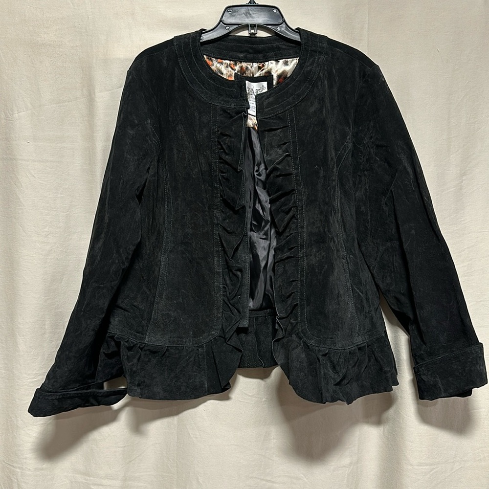 Live A Little - Preloved Women's Bomber Black Jacket -100% Leather -‎ Size XL